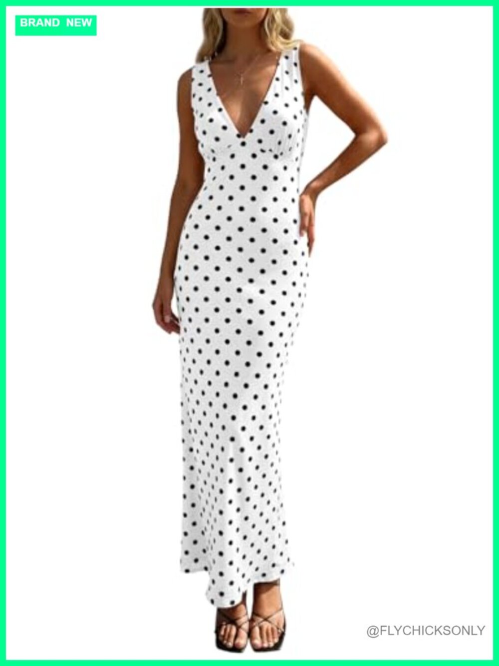 Wenrine Womens Summer Polka Dot Maxi Dress Mesh V Neck Wedding Guest